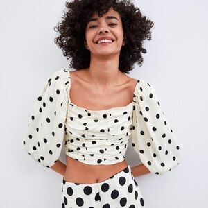 Zara Black and White Polka Dot Blouse